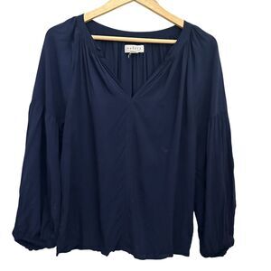 Velvet‎ by Graham and Spencer V-Neck Navy Blue Viscose Peasant Blouse Size S